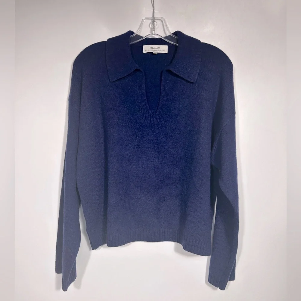 Madewell Cashmere-Wool Blend Polo Sweater Bright Cobalt Size M
